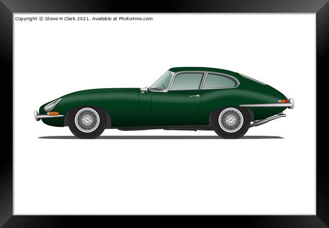 Jaguar E Type Coupe British Racing Green Framed Print by Steve H Clark