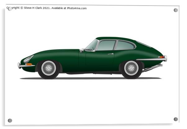 Jaguar E Type Coupe British Racing Green Acrylic by Steve H Clark