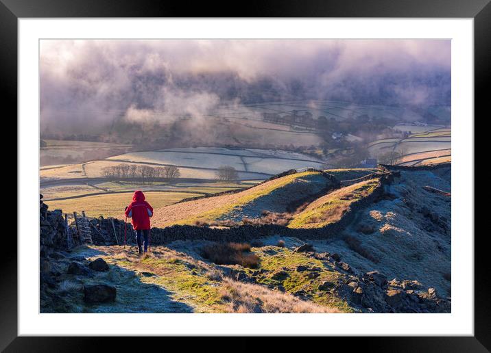South Head walker, Derbyshire Peak District Framed Mounted Print by John Finney