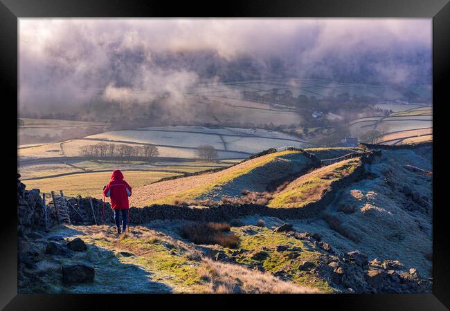 South Head walker, Derbyshire Peak District Framed Print by John Finney