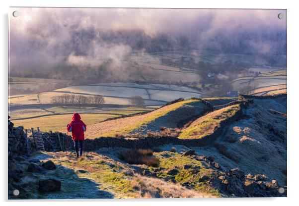 South Head walker, Derbyshire Peak District Acrylic by John Finney