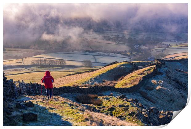 South Head walker, Derbyshire Peak District Print by John Finney