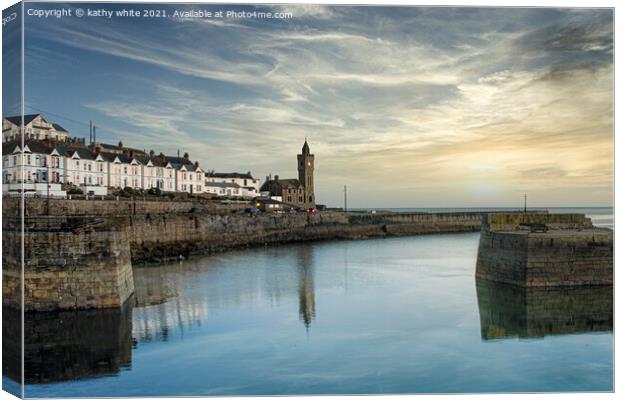 Porthleven Clock tower, at sunset Canvas Print by kathy white