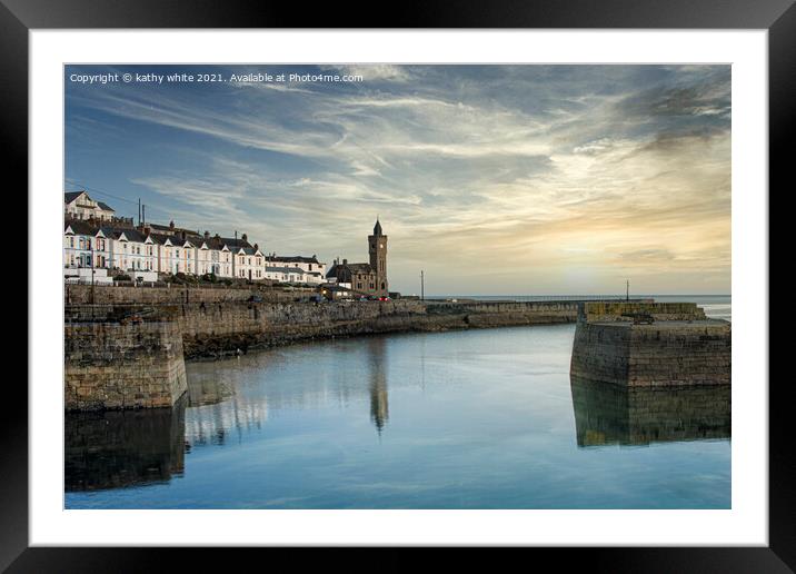 Porthleven Clock tower, at sunset Framed Mounted Print by kathy white