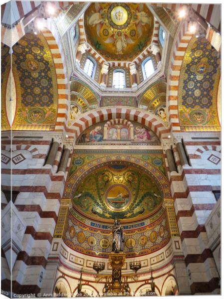 Inside the Notre Dame de la Garde showing  above t Canvas Print by Ann Biddlecombe