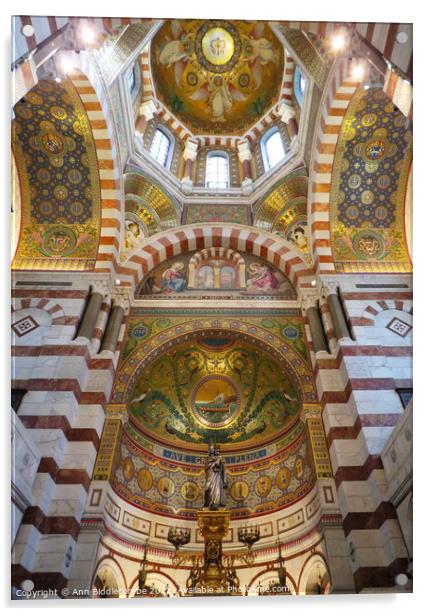 Inside the Notre Dame de la Garde showing  above t Acrylic by Ann Biddlecombe