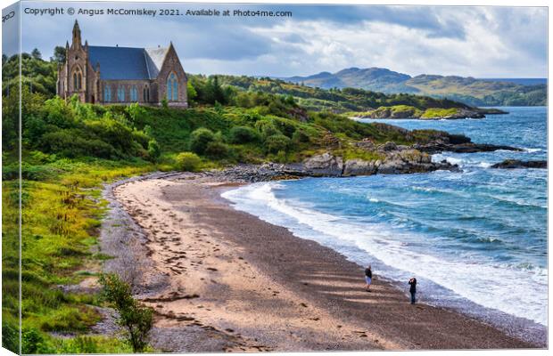 Gairloch Free Church on headland above beach Canvas Print by Angus McComiskey