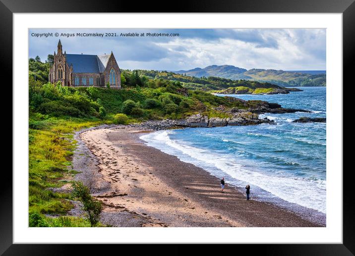 Gairloch Free Church on headland above beach Framed Mounted Print by Angus McComiskey