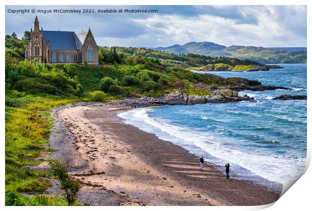 Gairloch Free Church on headland above beach Print by Angus McComiskey