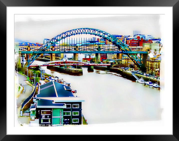 The Tyne Bridges, Port of Tyne, in Abstract Framed Mounted Print by Sheila Eames