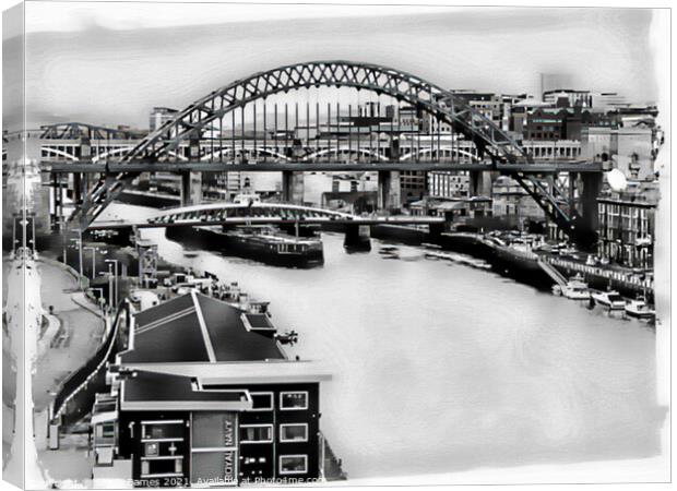 The Tyne Bridges, Port of Tyne, in Black & White Canvas Print by Sheila Eames
