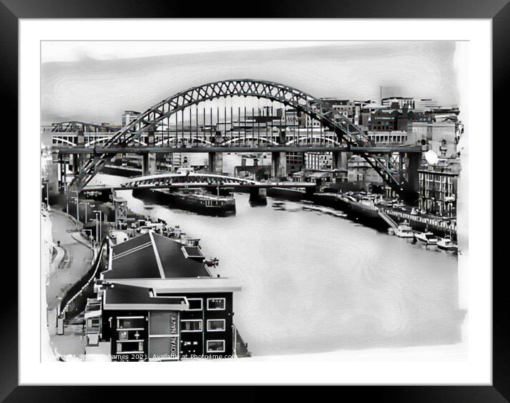 The Tyne Bridges, Port of Tyne, in Black & White Framed Mounted Print by Sheila Eames