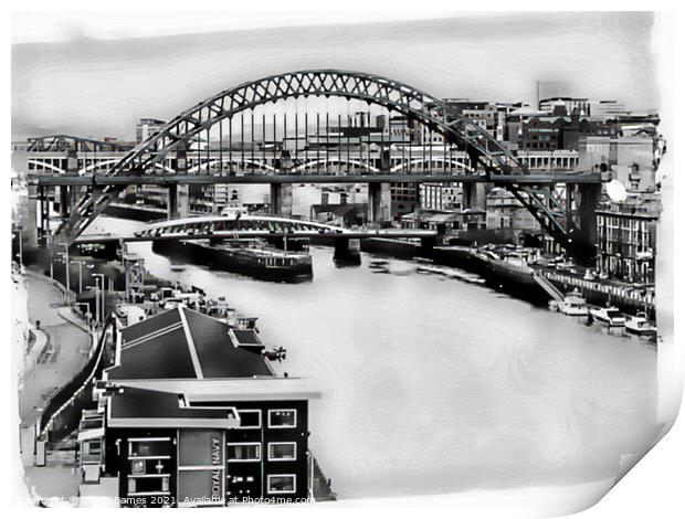 The Tyne Bridges, Port of Tyne, in Black & White Print by Sheila Eames