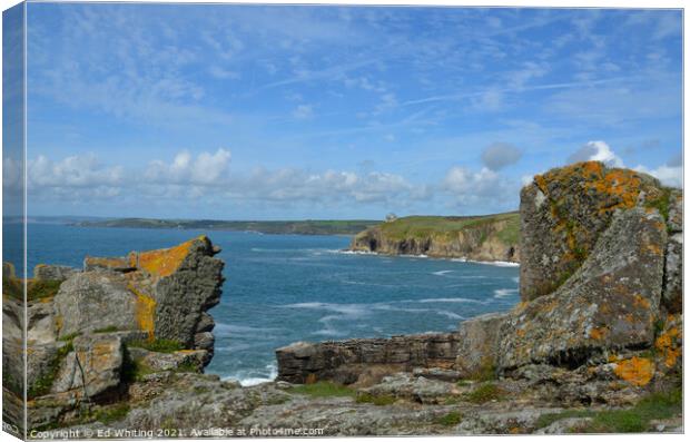 Rocky Cornish Coast look out. Canvas Print by Ed Whiting