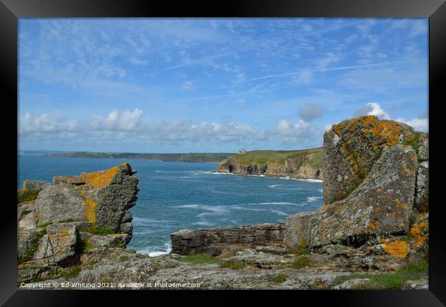 Rocky Cornish Coast look out. Framed Print by Ed Whiting