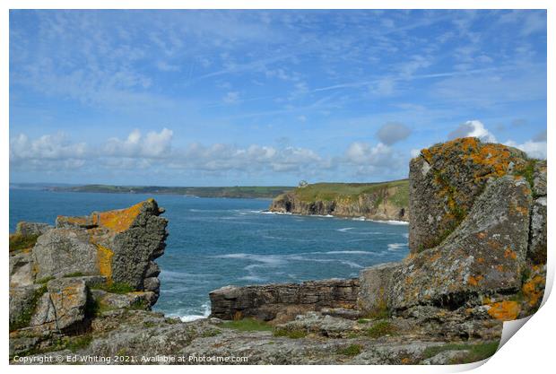 Rocky Cornish Coast look out. Print by Ed Whiting