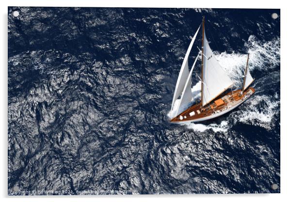 Classic Yacht from above. Acrylic by Ed Whiting