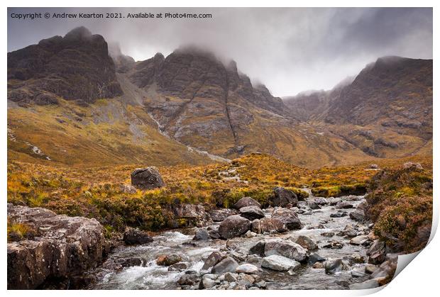Mountainous scenery on the Isle of Skye, Scottish highlands Print by Andrew Kearton