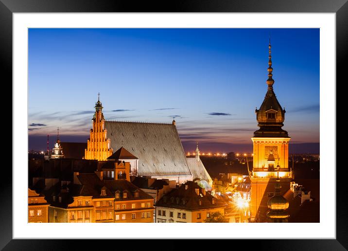 Old Town of Warsaw at Twilight in Poland Framed Mounted Print by Artur Bogacki