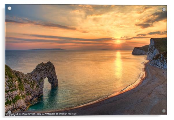 Durdle Door Sunset Acrylic by Paul Smith
