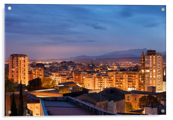 Girona City Twilight Cityscape In Spain Acrylic by Artur Bogacki