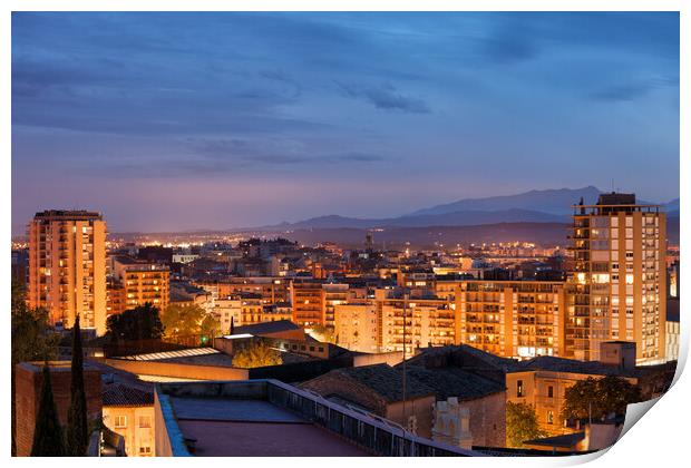 Girona City Twilight Cityscape In Spain Print by Artur Bogacki