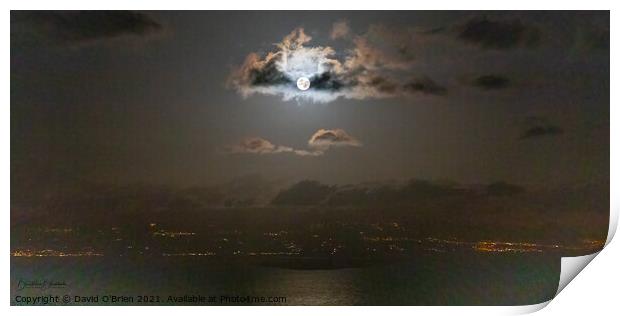 Moon rising over Tenerife Print by David O'Brien