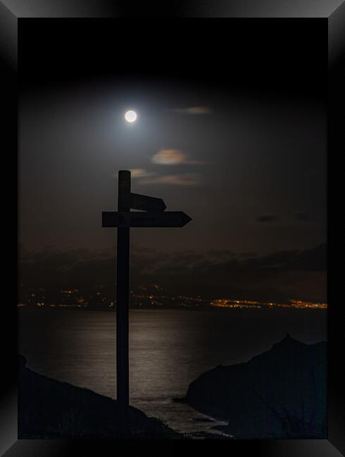 Signpost by moonlight Framed Print by David O'Brien