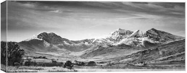 Snowdon Horseshoe - Monochrome Black and White Landscape Panorama Panoramic Pano Canvas Print by Christine Smart