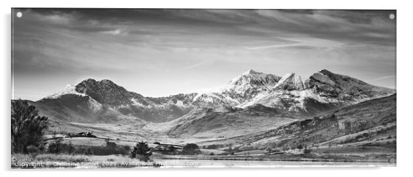 Snowdon Horseshoe - Monochrome Black and White Landscape Panorama Panoramic Pano Acrylic by Christine Smart