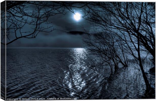 Moonlight on Ullswater in the lake district 366 Canvas Print by PHILIP CHALK