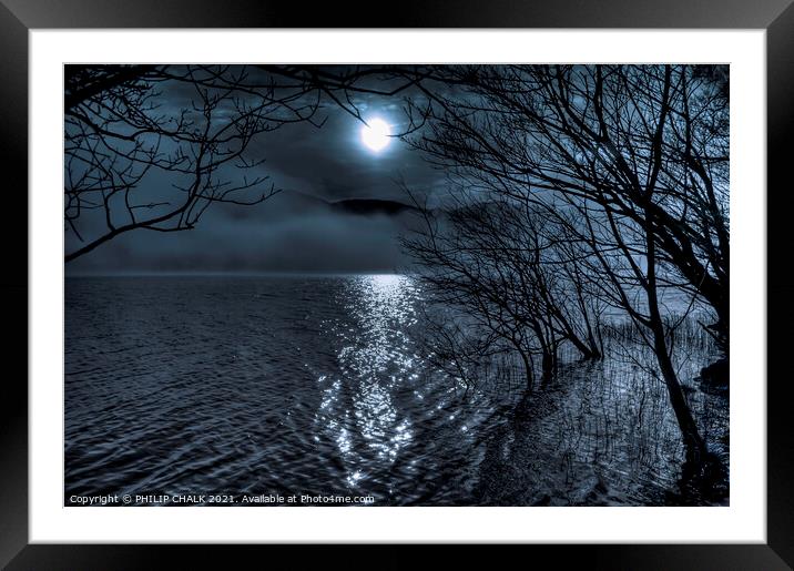 Moonlight on Ullswater in the lake district 366 Framed Mounted Print by PHILIP CHALK