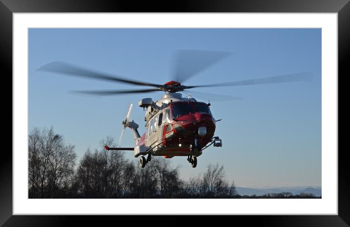 UK Coastguard search and rescue helicopter at Ayr  Framed Mounted Print by Allan Durward Photography