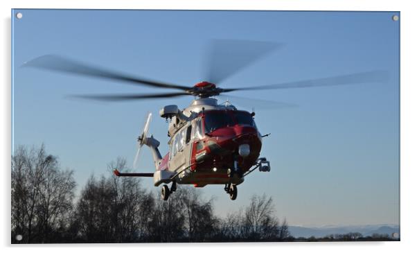 UK Coastguard search and rescue helicopter at Ayr  Acrylic by Allan Durward Photography