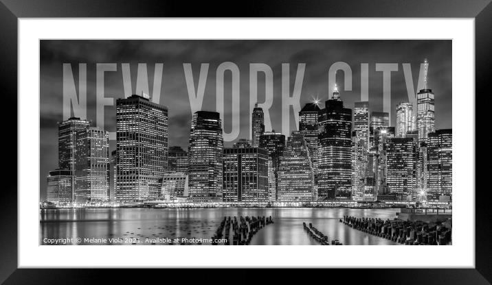 NEW YORK CITY Skyline | Monochrome Panorama Framed Mounted Print by Melanie Viola