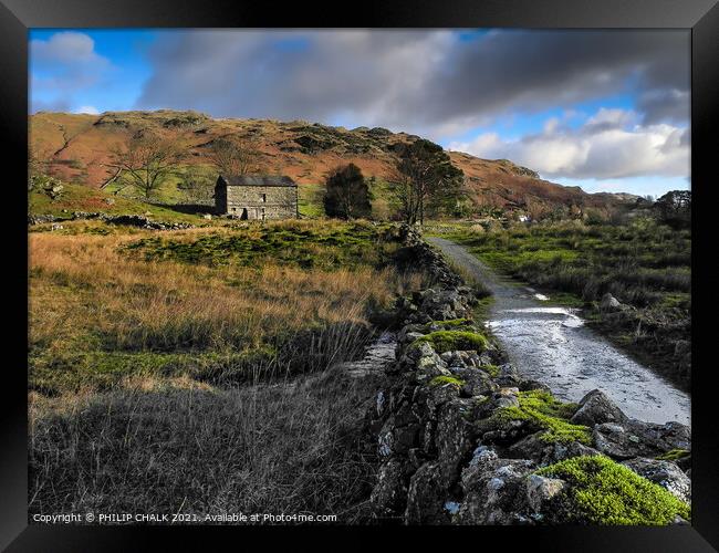 Great Langdale in the lake district Cumbria Shepherds hut 370  Framed Print by PHILIP CHALK