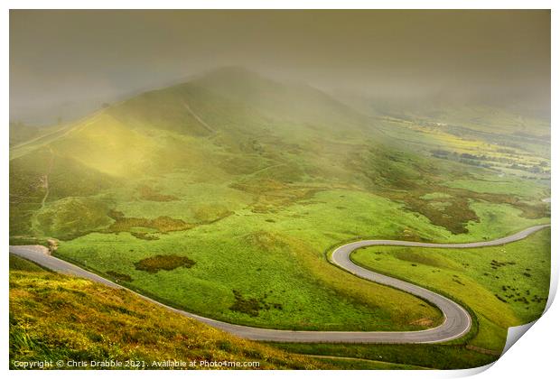 Edale road with heavy precipitation moving in Print by Chris Drabble