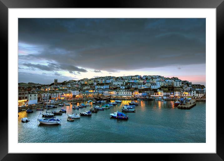 Brixham Harbour at dusk Framed Mounted Print by kevin wise