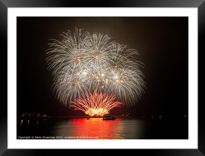Fireworks Over Plymouth Harbour At The British Fir Framed Mounted Print by Peter Greenway