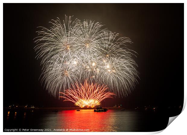 Fireworks Over Plymouth Harbour At The British Fir Print by Peter Greenway