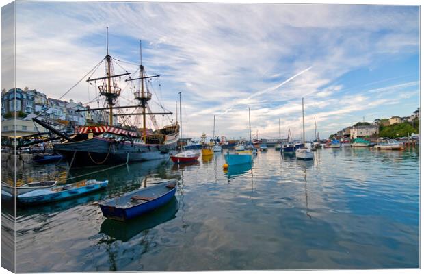 Brixham Harbour Boats Canvas Print by kevin wise