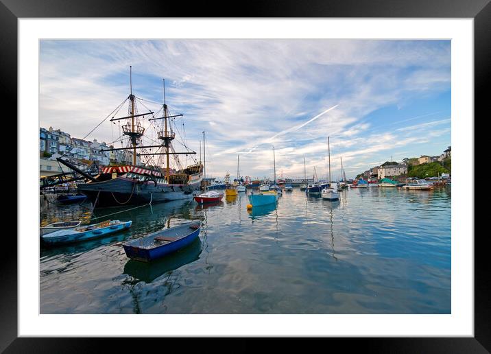 Brixham Harbour Boats Framed Mounted Print by kevin wise