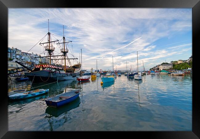 Brixham Harbour Boats Framed Print by kevin wise