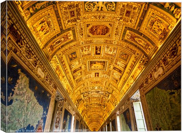 Paintings on the ceiling in the Gallery of Maps, a Canvas Print by Stuart Chard