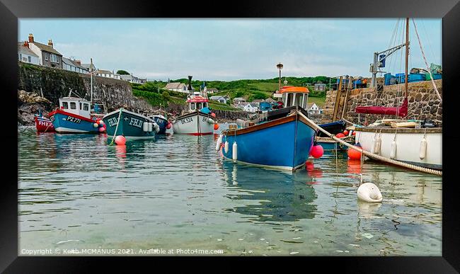 Coverack, Cornwall boats in harbour Framed Print by Keith McManus