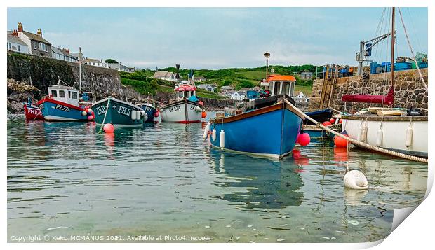 Coverack, Cornwall boats in harbour Print by Keith McManus