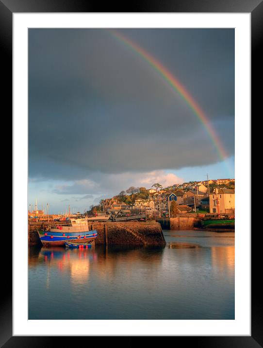 Brixham Rainbow Framed Mounted Print by kevin wise