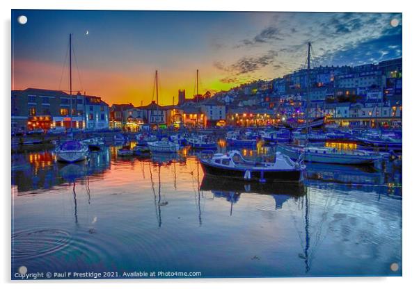 Brixham, Devon under a New Moon Acrylic by Paul F Prestidge