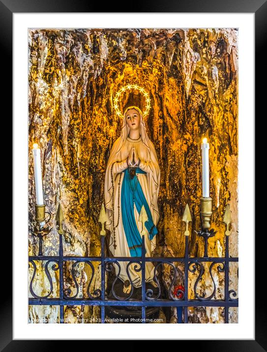 Illuminated Mary Statue Church of Angelo San Raffaele Venice Ita Framed Mounted Print by William Perry