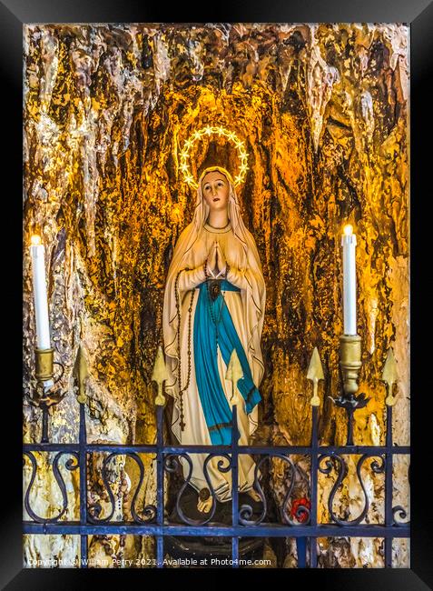 Illuminated Mary Statue Church of Angelo San Raffaele Venice Ita Framed Print by William Perry